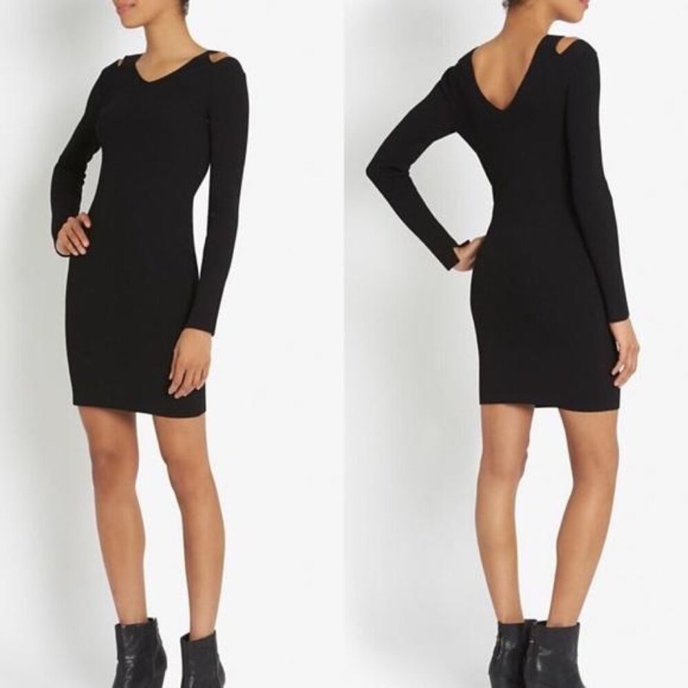 NWOT Rag & Bone Ashlyn Shoulder Cutout Black Ribbed Knit Dress XS